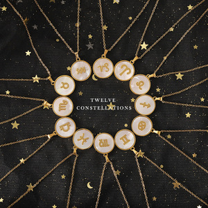Collar de Acero Inoxidable Chapado en Oro de 18K con Signo del Zodíaco para Mujer, Colgante Redondo con Símbolo del <span class=keywords><strong>Horóscopo</strong></span> y Letra, Joyería de Moda, Regalo - Product Image 2