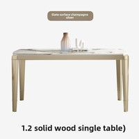Table à manger en bois massif de luxe chinois moderne avec plateau en marbre et chaises dorées champagne, ensemble complet de la marque Han Yuan