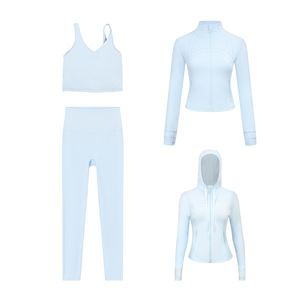 Hot Sale Women's <b>Yoga</b> Sets Breathable 4-Piece Long Sleeve Gym Training Clothes <b>Yoga</b> Tight <b>Jacket</b> Fitness Sports Shorts Workout - Product Image 3