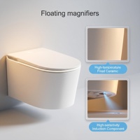 Ensemble complet de toilettes intelligentes murales en céramique avec cadre en fer, commande vocale, bouclier anti-éclaboussures, bidet, chasse d'eau à détection au pied, design moderne