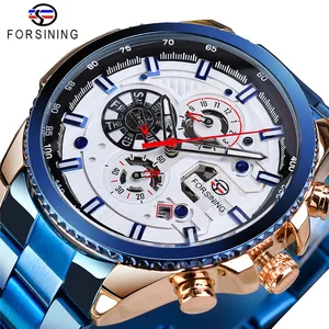 FORSINING watch GMT1137 quadrante data in acciaio inossidabile orologi meccanici automatici orologio sportivo da uomo di marca scheletro