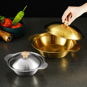 Casserole en acier inoxydable, faitout, pot à riz, poêle à <span class=keywords><strong>paella</strong></span>, assiettes de pique-nique, ustensiles de cuisine avec couvercle pour la maison et la cuisine - Product Image 1