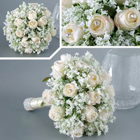 Bunga Buatan Mawar Buket Mawar Sutra Baby Breath Buket Pengantin untuk Pernikahan Buket Pengiring Pengantin untuk Dekorasi Pernikahan