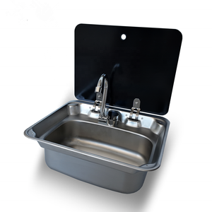 <strong>RV</strong> Caravan Camper Folding Kitchen Sink 420mm Stainless Steel with <strong>Faucet</strong> and Tempered Glass Cover for Trailer Parts - Product Image 4