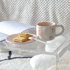 Tasse à café et soucoupe en céramique haut de gamme, exquises, pour le thé de l'après-midi, à l'esthétique raffinée, motif Sakura, pour le bureau et la maison - Product Image 4