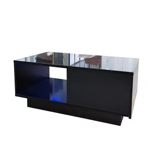 One Drawer Coffee Black Color High Gloss Luxury Home Center Table One Drawer Wood led Light Coffee Table