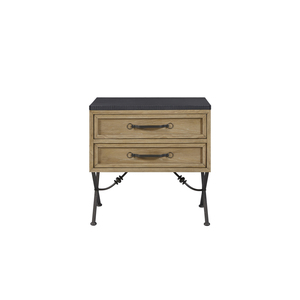 2 <b>Drawer</b> Nightstand Cashew Wood Top Metal Legs <b>Storage</b> <b>Drawer</b> Unit - Product Image 1