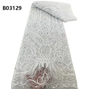 CHOCOO Promotion Price 5 Yard Sequins Lace Fabrics Embroidery French Beaded Net Lace Fabric For Wedding Dress