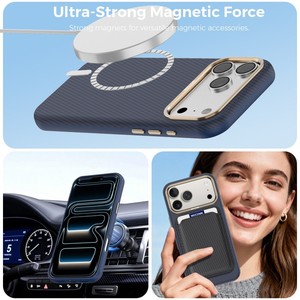 High quality strong magnetic carbon fiber mobile phone <b>case</b> for <b>iPhone</b> 17Air 16 15 14 13 12 shockproof PU back cover - Product Image 3