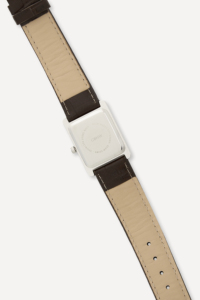 Montre classique carrée large GBHW, argentée et marron, montre-bracelet à quartz avec boîtier en acier inoxydable, bracelet en cuir, style luxueux - Product Image 4