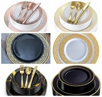 175 pièces de sets de vaisselle en plastique doré avec couverts jetables, gobelets, serviettes pour les fêtes de mariage