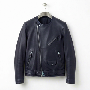 Veste en cuir pour homme, style motard, zippée, avec ceinture, vêtement d'extérieur décontracté - Product Image 1