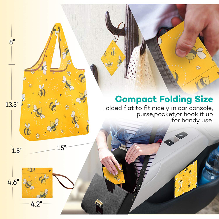 Portable Waterproof Polyester Grocery Bag Reusable Foldable Shopping Tote Bag With Custom Printed Logo