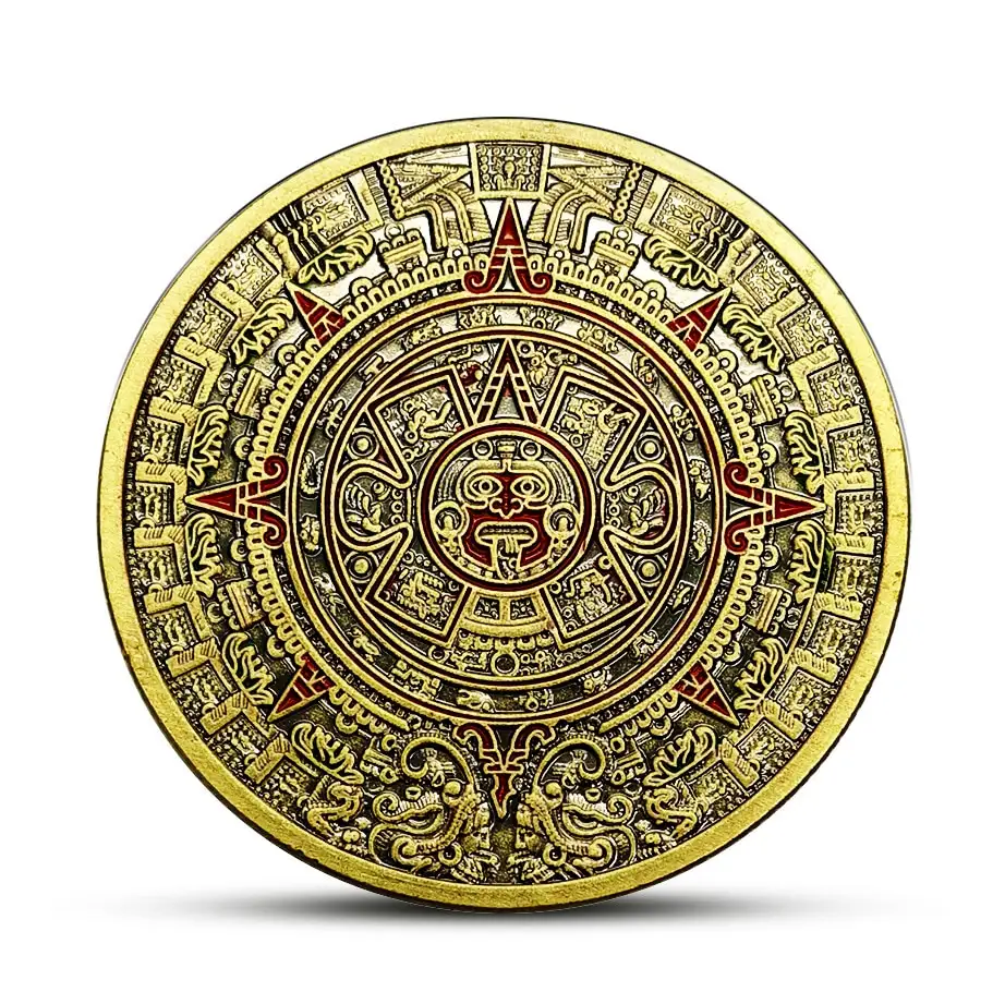 Aztec – porte-monnaie commémoratif en métal, Dragon doré, mystérieux, objets de collection, cadeaux, mexique, Mayan