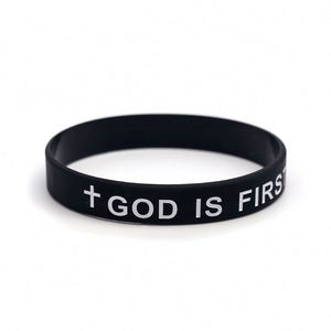 สายรัดข้อมือซิลิโคนรูปไม้กางเขนพระเยซู สร้อยข้อมือยางแรงบันดาลใจทางศาสนาคริสต์ สำหรับของขวัญงานอีเว้นท์ของคริสตจักร ทำจากโลหะทนทาน - Product Image 4