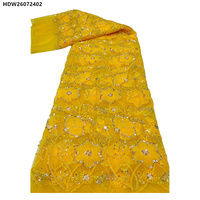 Tissu de Robe de Mariée Luxe Brodé de Fleurs, Perles et Paillettes, Dentelle Africaine Perlée