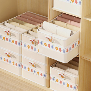 Floral Patterned Clothing Storage <b>Box</b> Rectangle Foldable Stackable Lidless For Home Bedroom <b>Wardrobe</b> Student Dormitory Use - Product Image 4