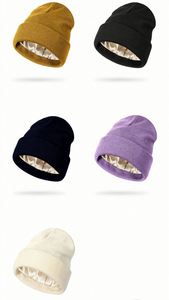 Slouchy <b>Winter</b> Lining Satin Beanie Soft Silk Lined Beanies Knit Warm Cuffed <b>Hat</b> for Women <b>Men</b> Promotion Gift - Product Image 4