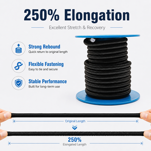 Cuerda Elástica de Poliéster de 6 mm con Núcleo de Látex, 250% de Extensión, para Fijación de Lonas y Carpas en Exteriores - Product Image 1
