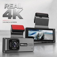 Caméra de recul intelligente 4K à double objectif DVR avec Wi-Fi intégré, écran tactile IPS 3,18 pouces, USB, mini batterie 150 mAh pour stationnement