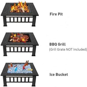 Outdoor Metal Square <b>Table</b> Backyard Patio Garden Stove Wood Burning Brazier <b>Fire</b> <b>Pit</b> <b>With</b> Spark Screen - Product Image 4