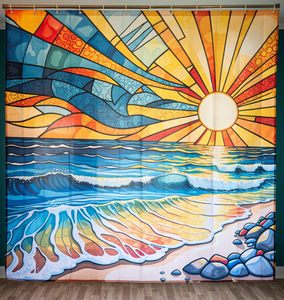 Rideau de douche Woyuo Tropical Ocean Beach Sunset, magnifique scène nautique extérieure avec soleil multicolore, vagues et <span class=keywords><strong>surf</strong></span>, coloré - Product Image 4