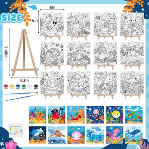 Panwenbo 12 ensembles <span class=keywords><strong>de</strong></span> <span class=keywords><strong>toiles</strong></span> pré-dessinées sur le thème des animaux marins pour la peinture, panneaux <span class=keywords><strong>de</strong></span> toile à colorier pour adultes - Product Image 2