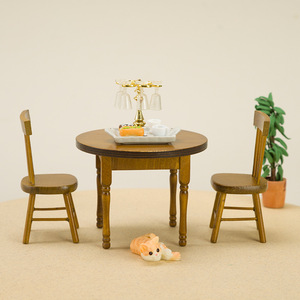 1:12 DIY juguete casa de muñecas comida en miniatura escena modelo Mini Mesa Redonda de madera traje hecho de madera - Product Image 3