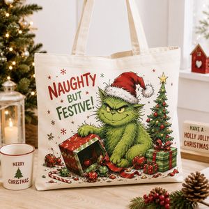 Elonna Grinch Vintage Canvas Tote <b>Bag</b>-Soft Durable Eco-Friendly Factory Wholesale Large Capacity <b>Christmas</b> Design - Product Image 2