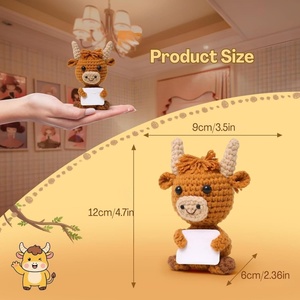 Peluche de soutien émotionnel en forme de vache au crochet avec carte d'encouragement, jouet en peluche mignon fait main, cadeau pour femmes et amies - Product Image 2