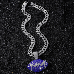 Collar con Colgante de Rugby Geométrico en Aleación Chapada en Oro Estilo Hiphop, Color Azul Oscuro, Personalizado para Hombre, Venta al Por Mayor de Joyería - Product Image 2