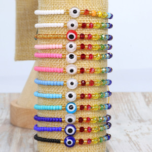 Braccialetto da donna con perline di vetro colorate, occhio turco, regolabile, con perline rosse e blu, portafortuna, regalo per l'amicizia - Product Image 3