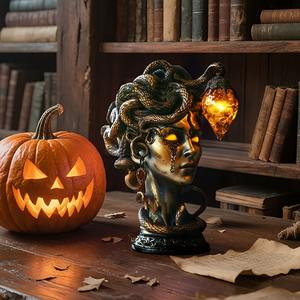 Statue de Buste de Méduse avec Lumières LED, Monstre Mythique, Ornement en Résine Gothique, Décoration et Accessoires Amusants pour Halloween - Product Image 3