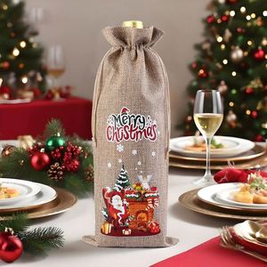Sac en toile de jute rouge de Noël 15x35cm avec cordon de serrage, sac en lin, pochette pour arbre de Noël, à utiliser pour les fêtes de Noël, champagne, vin rouge - Product Image 5