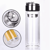 Bouteille d'eau en verre borosilicate à double paroi, avec filtre à thé et couvercle en acier inoxydable, gobelet isotherme direct pour le voyage – Prix usine