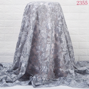 Vải Ren Màu Xám Châu Phi Vải Ren Cô Dâu Pháp Với Đá Thêu Vải Ren Tuyn Lưới Cho Trang Phục 2355 - Product Image 2