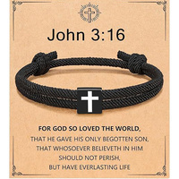 Bracelet en corde tressée à la vente chaude, vente en gros, créativité, bracelet de foi chrétienne avec croix, bijoux en acier inoxydable pour homme et femme, pour cadeau