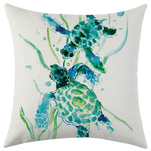 Ocean-Themed Linen Throw <b>Pillowcase</b> <b>Square</b> 18x18 Inch Vintage Print Washable Cushion Cover For Living Room Decor - Product Image 3