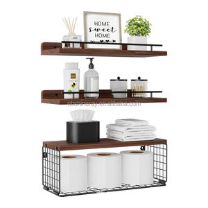 Estante Flotante de 4 Niveles en Forma de L, Moderno, Negro, con Barandilla, Canasta de Acero y Madera, Multifuncional, para <span class=keywords><strong>Baño</strong></span>, Almacenamiento en Pared - Product Image 6