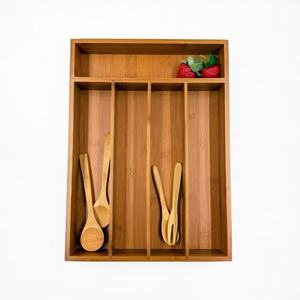 Boîte de rangement pour ustensiles de cuisine en bambou, organiseur de tiroir, rangement écologique pour comptoir, pour cuillères, fourchettes, couteaux - Product Image 2
