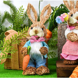 हाथ से बुने हुए ईस्टर पुआल खरगोश कैटेल गहने रचनात्मक वसंत पोशाक खिड़की की सजावट सौंदर्य सजावट सुंदर अंडे 2 पीसी मॉक - Product Image 6