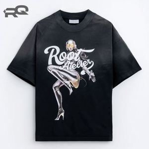 Camiseta de Manga Corta para Hombre, Estilo Vintage, Lavado al Agua, Corte Holgado, 100% Algodón, 280 Gramos, Tejido de Punto, Estilo Casual con Estampado en el Cuello - Product Image 1