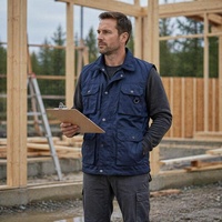 Gilet de travail pour charpentier et constructeur, bleu foncé, avec plusieurs poches