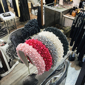 Bandeau élastique en perles denses à bord large Qianhao, couleur unie, baroque, assorti à tous les styles, serre-tête élégant, brillant, antidérapant pour femmes - Product Image 3