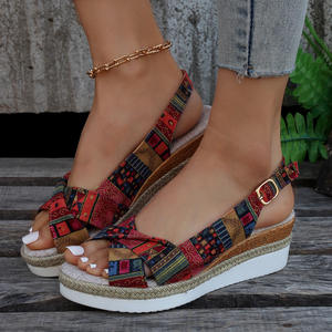 2025 Summer New Plus Size Women's <b>Elastic</b> Open Toe Wedge Platform <b>Sandals</b> Dropshipping - Product Image 3