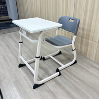 Ensemble chaise et bureau d'écolier réglables en hauteur avec panier de rangement, mobilier de classe moderne en métal pour l'école primaire