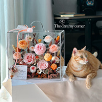 Maßgefertigte Ewige Rosen Heimdekoration Elegante Langlebige Konservierte Blumen in Acrylbox Muttertag Valentinstag Tragbare Geschenke