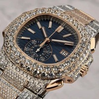 Montre de luxe haut de gamme style hip-hop, sertie de diamants carrés, avec lunette en or rose 18 carats, montre élite, bijoux hip-hop pour hommes