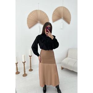 Jupe plissée taille haute en similicuir brillant longueur midi pour femme – Vente en gros - Product Image 2