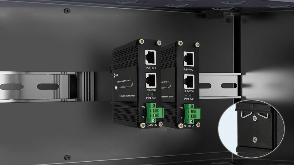Gigabit Industrial PoE Injector High Power 802.3bt PoE Injector for Industrial Applications -40&deg;C to 80&deg;C